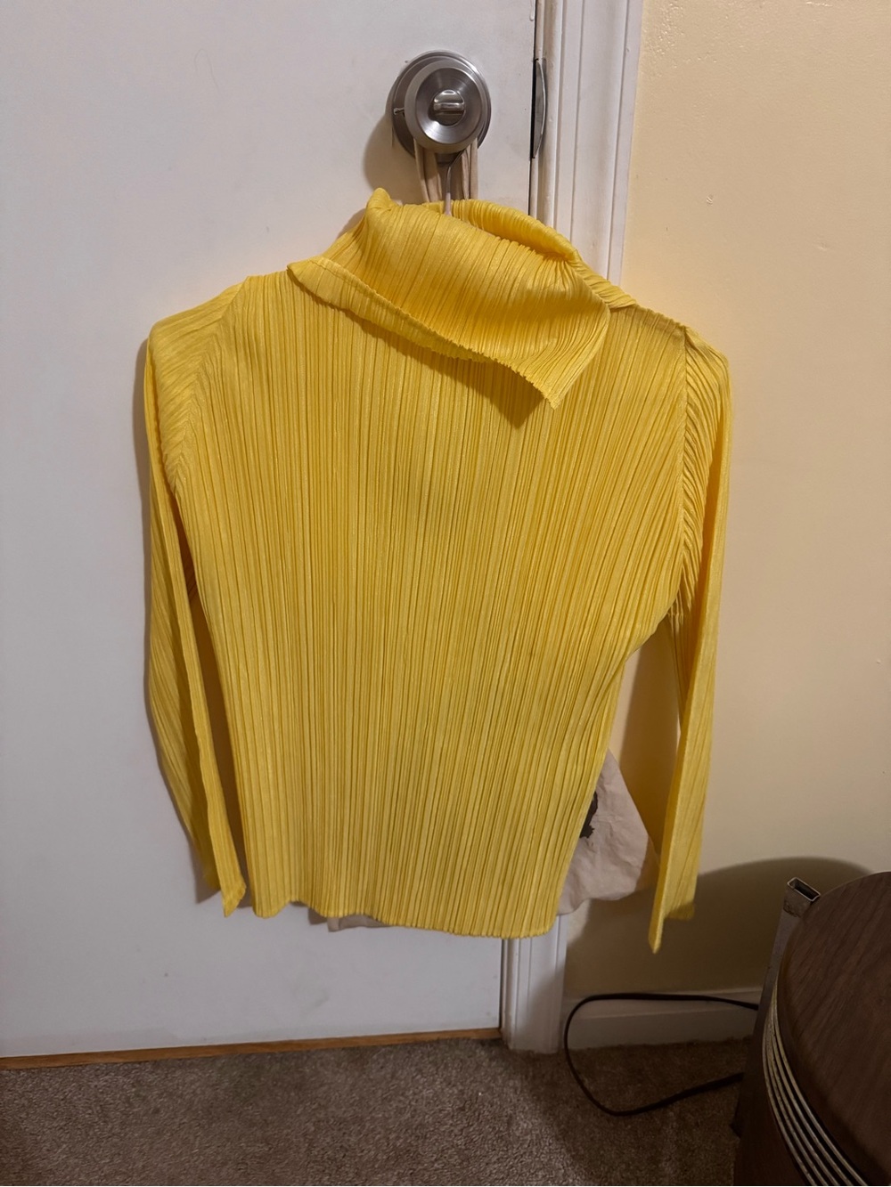 Issey Miyake Sun Yellow Pleated Long-Sleeve Mock Neck Top